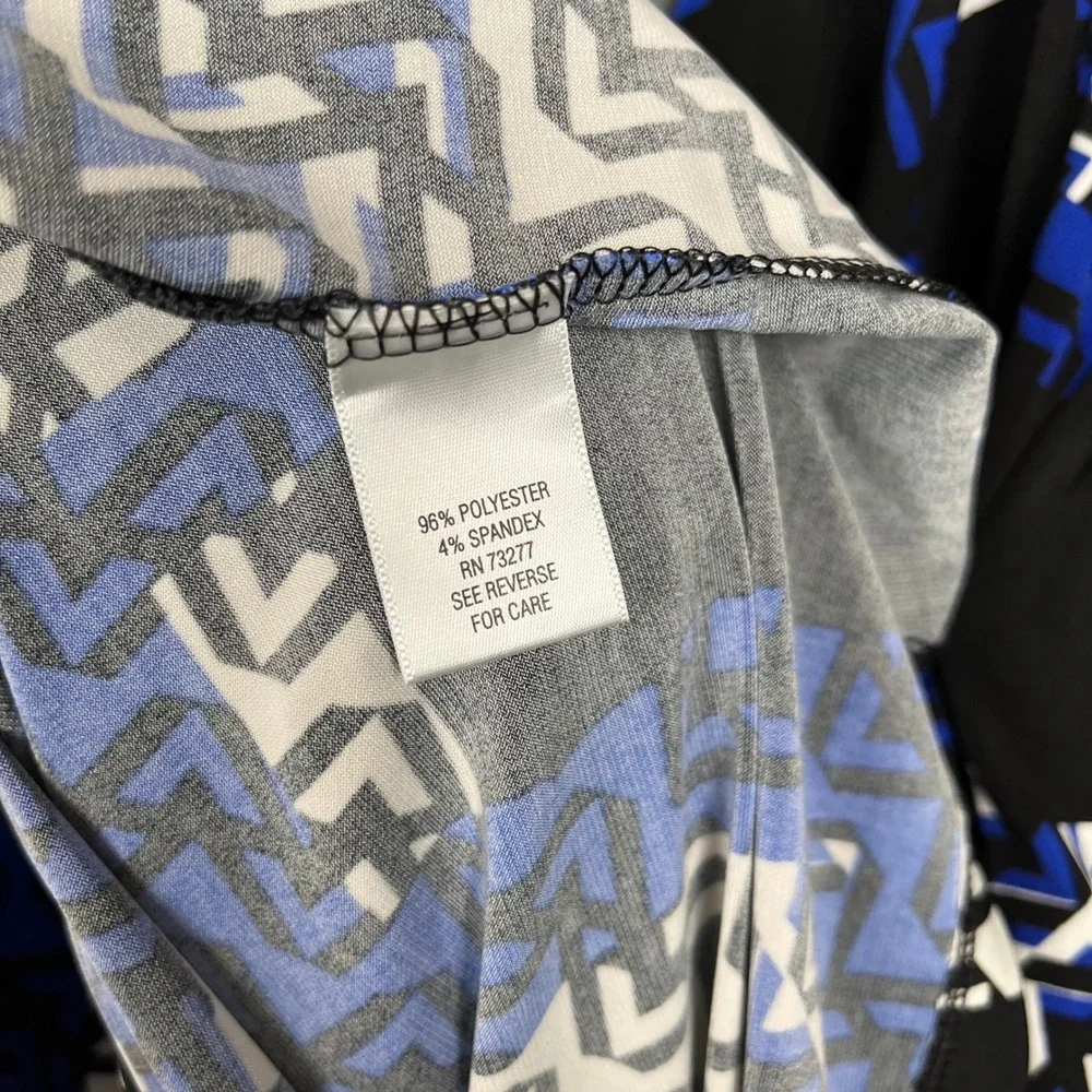 Apt 9 Women's Geometric Print Wrap‎ Stretch Dress Blue Black White Size L